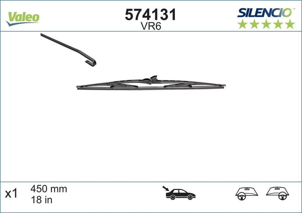 Balai d'essuie-glace (Essuie glace) VALEO VR6 - ref. 574131